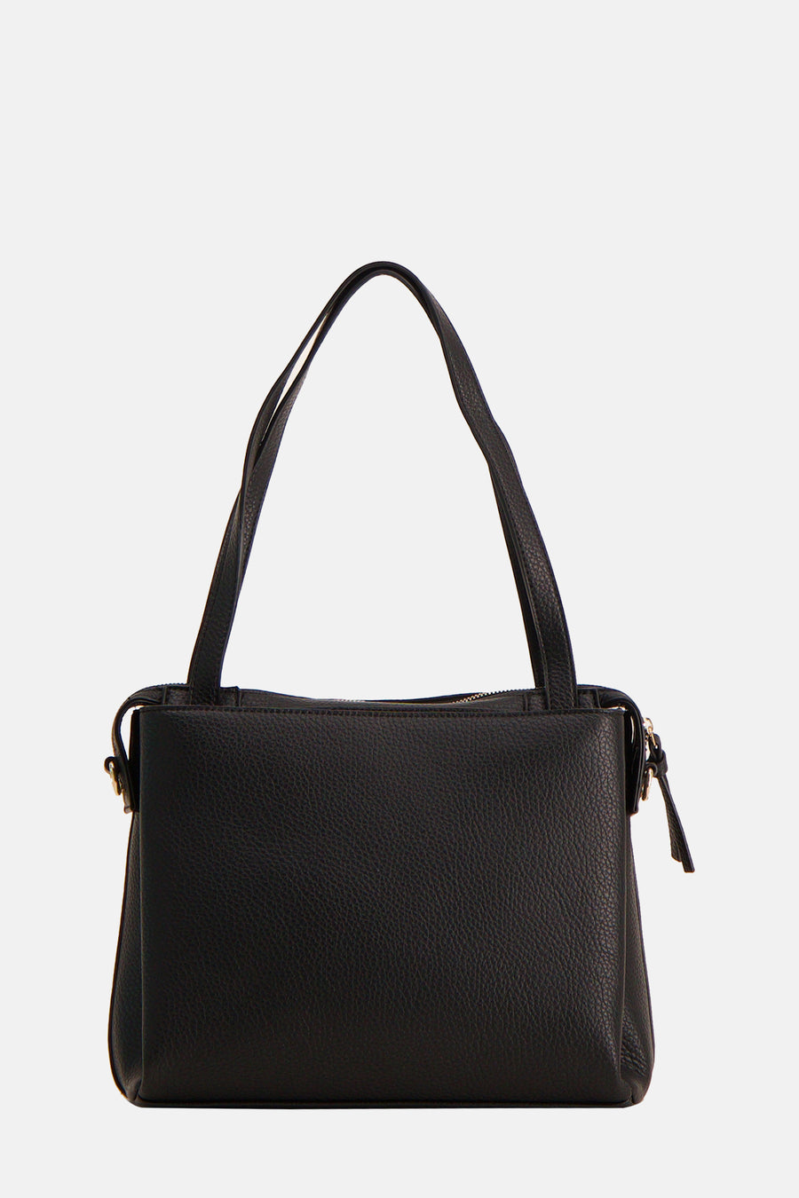 Sac à main noir en cuir by TAMARIS, avec fermeture éclair et deux anses fines.