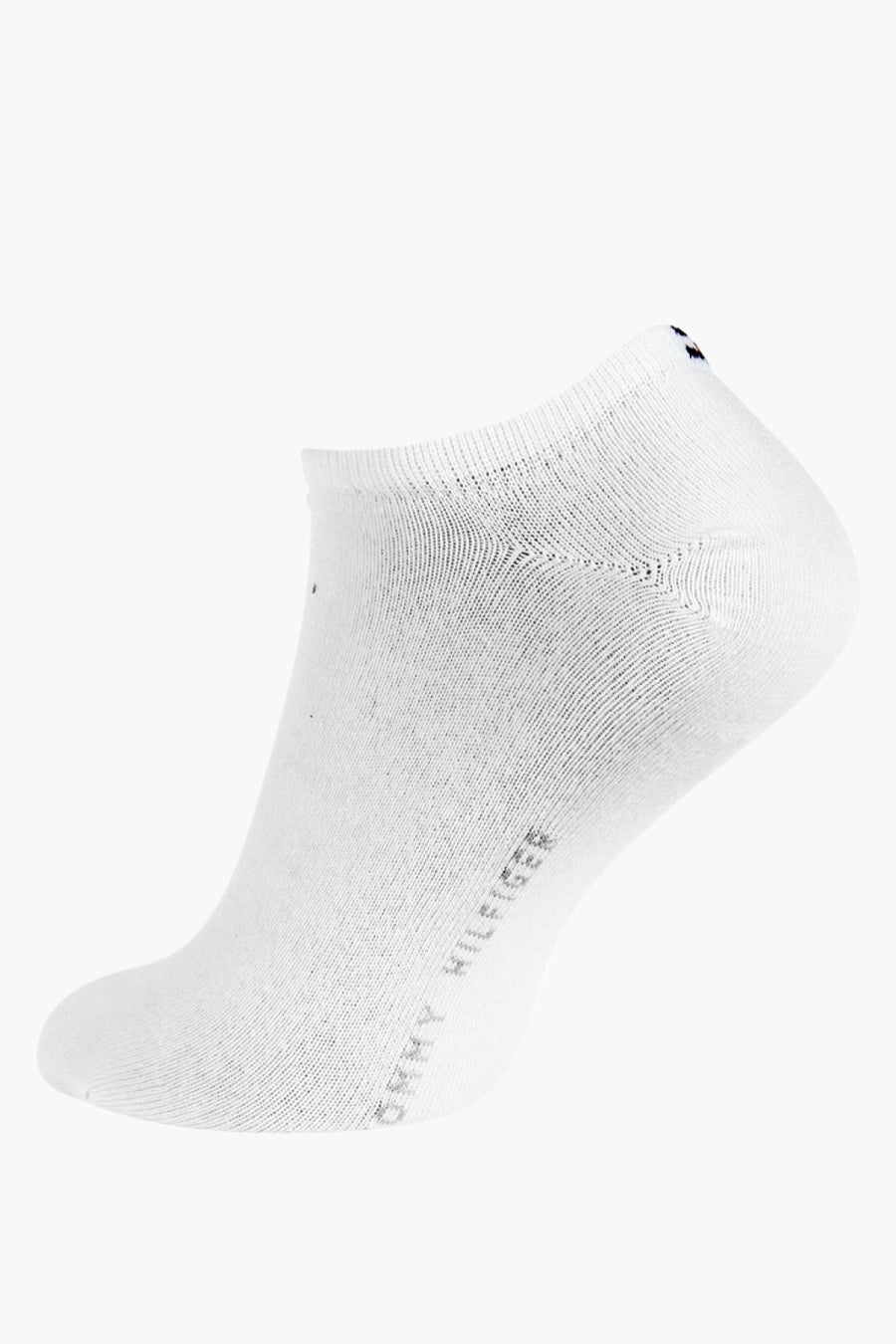 Chaussette courte blanche de TOMMY JEANS, en maille côtelée avec logo discret sur le côté.