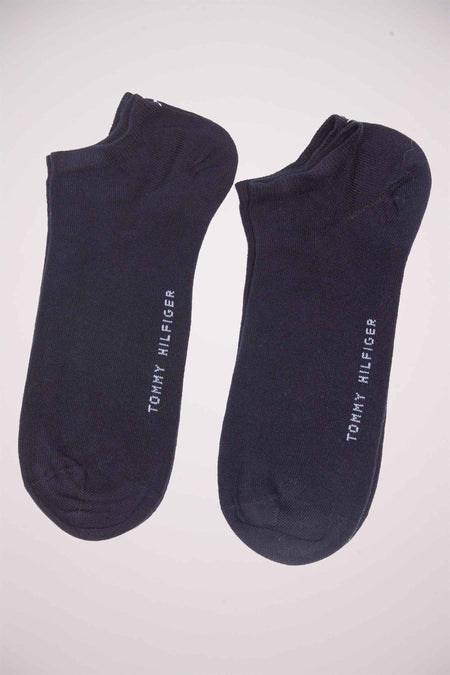 Korte blauwe sokken van Tommy Jeans, met het merklogo erop gedrukt.