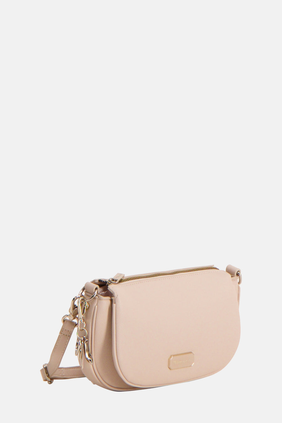 Sac à main beige de TAMARIS, avec bandoulière à chaîne et détails dorés.