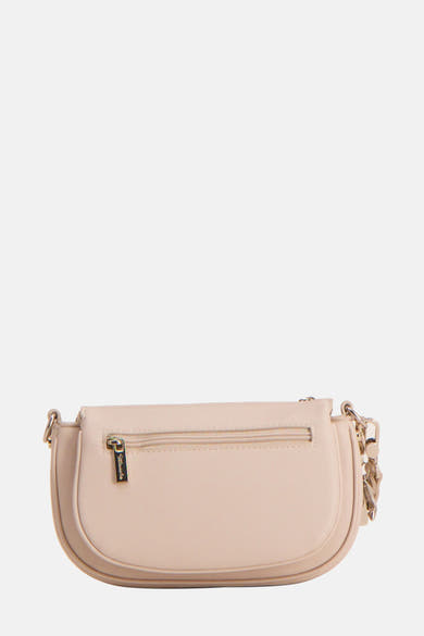Sac à main beige de TAMARIS, avec fermeture éclair arrière et bandoulière chaîne dorée.