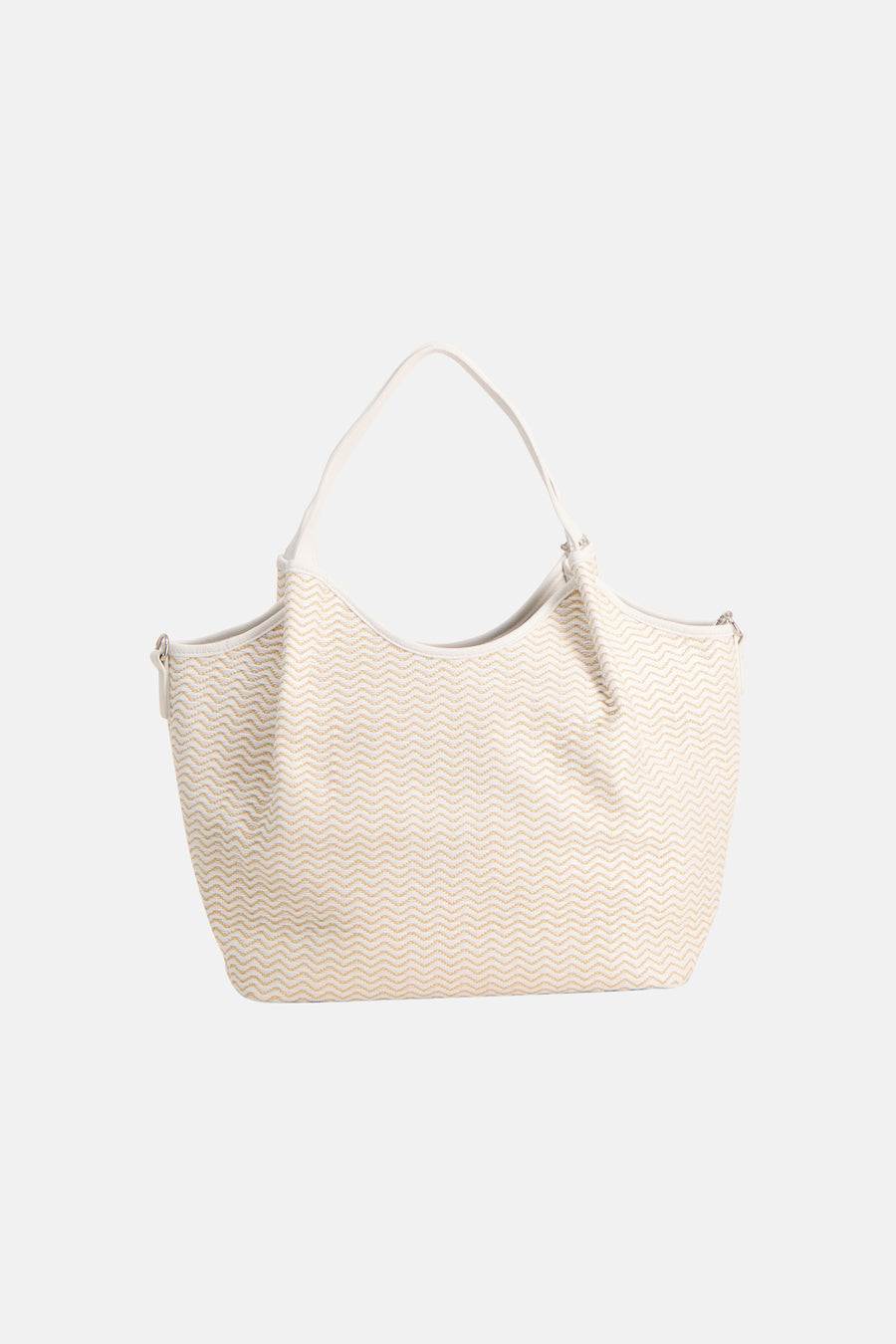 Sac à main blanc de TAMARIS avec motif en chevron et poignée blanche.
