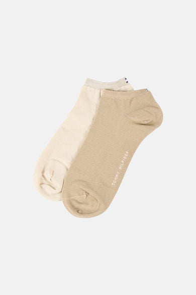 Beige sokken van TOMMY JEANS, twee paar met een rood, wit en blauw gestreepte band aan het uiteinde.