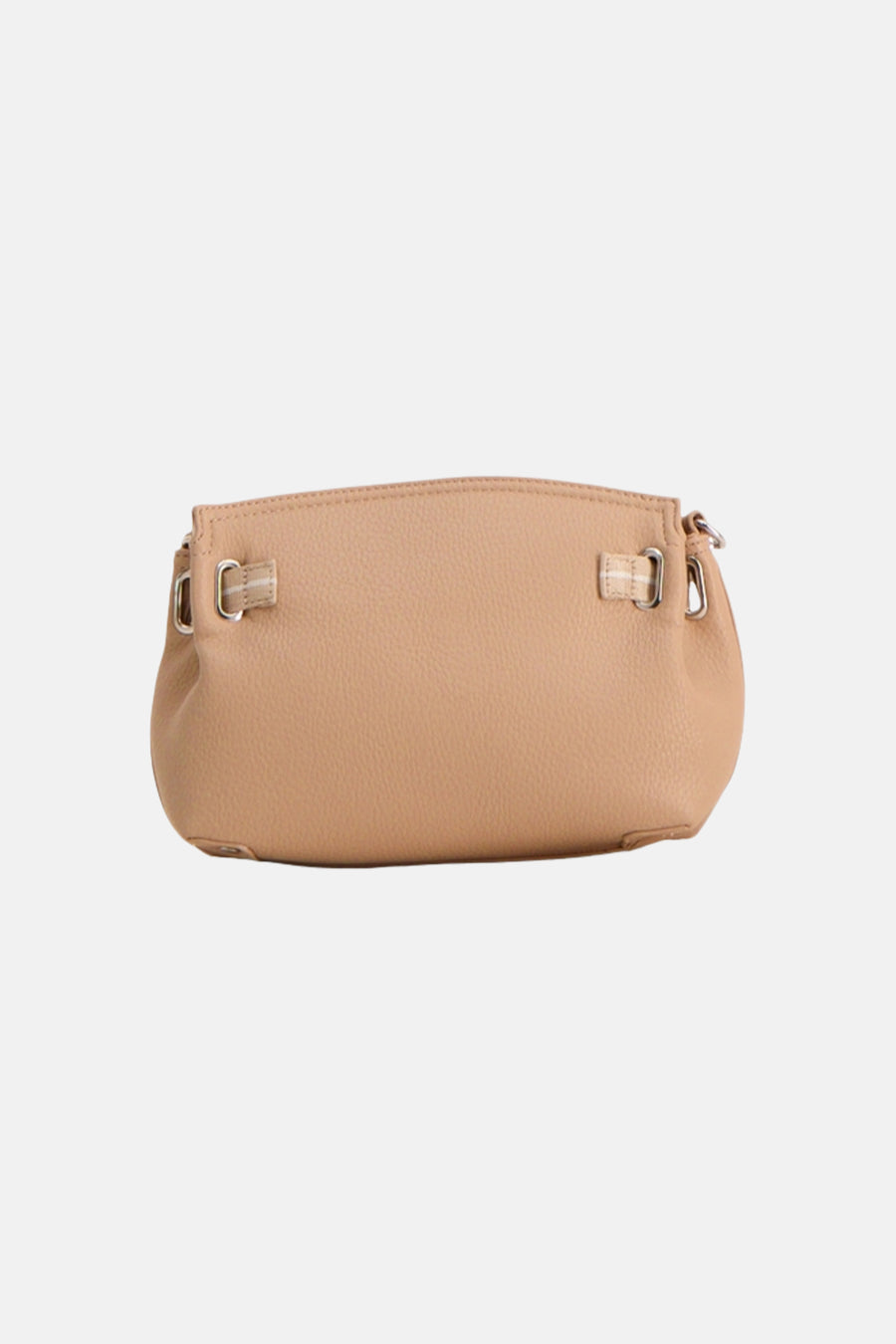 Sac à main beige en similicuir par TAMARIS, avec des attaches argentées.
