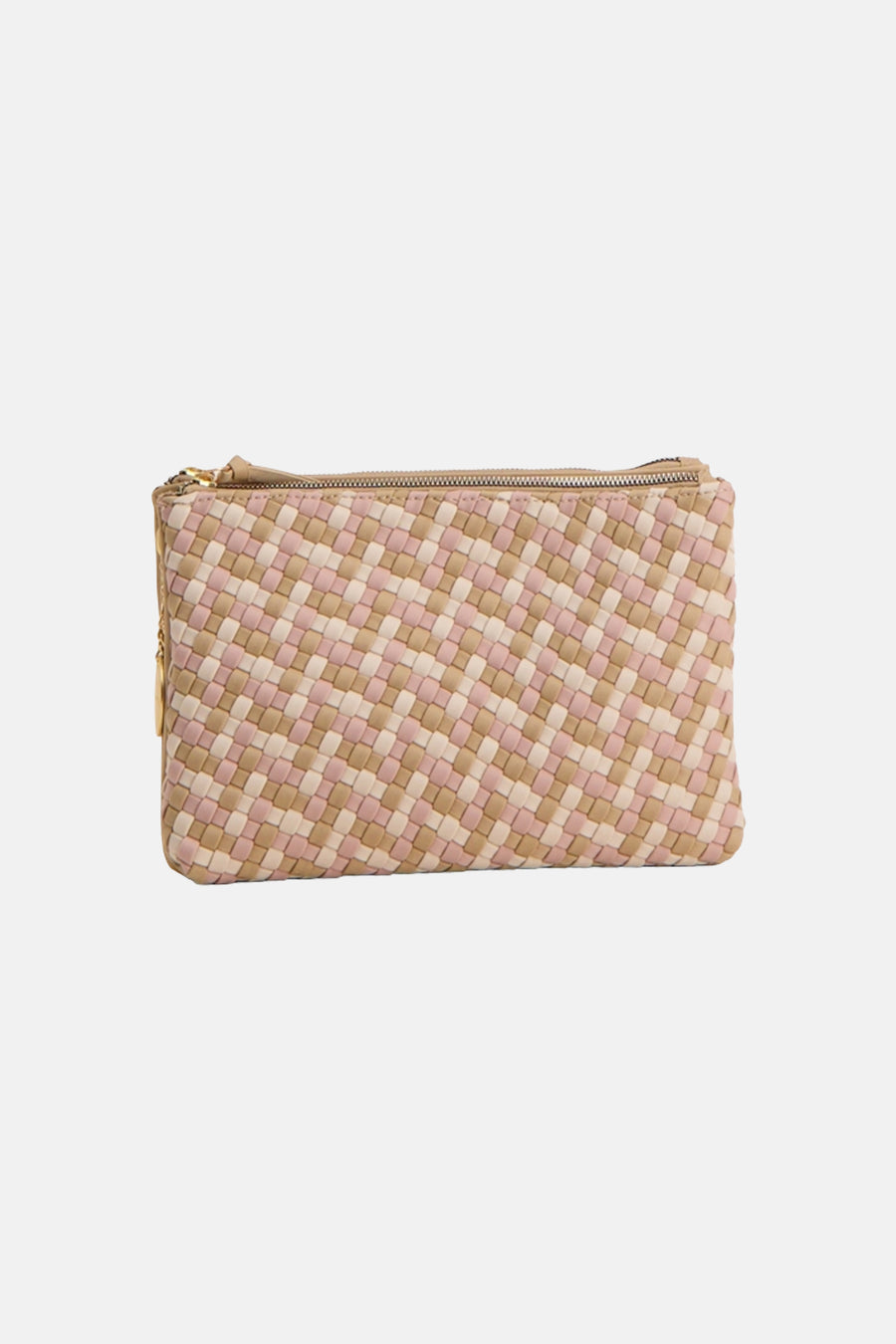 Sac à main tressé rose et beige de TAMARIS avec fermeture éclair dorée.