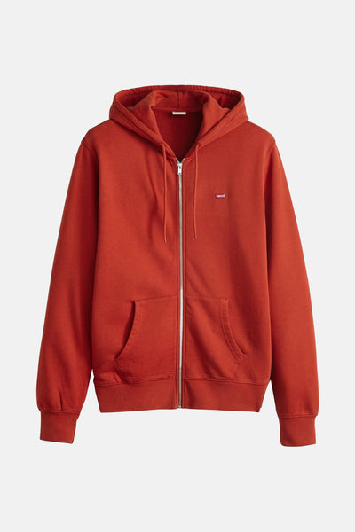 Sweat à capuche rouge by Levi's® avec fermeture éclair, poches kangourou et logo subtil.
