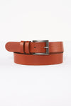 Ceinture marron en cuir par Petrol, avec une boucle rectangulaire en métal argenté.
