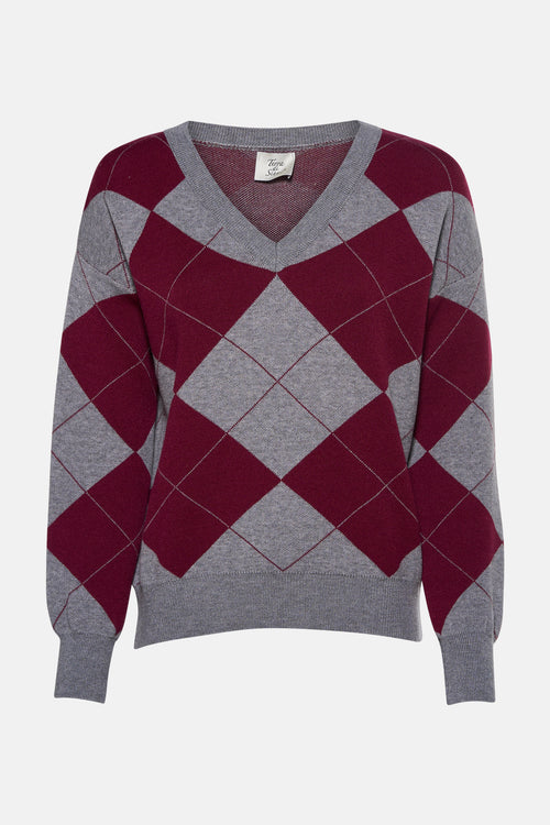 Trui met V-hals multicolor - Terra di Siena