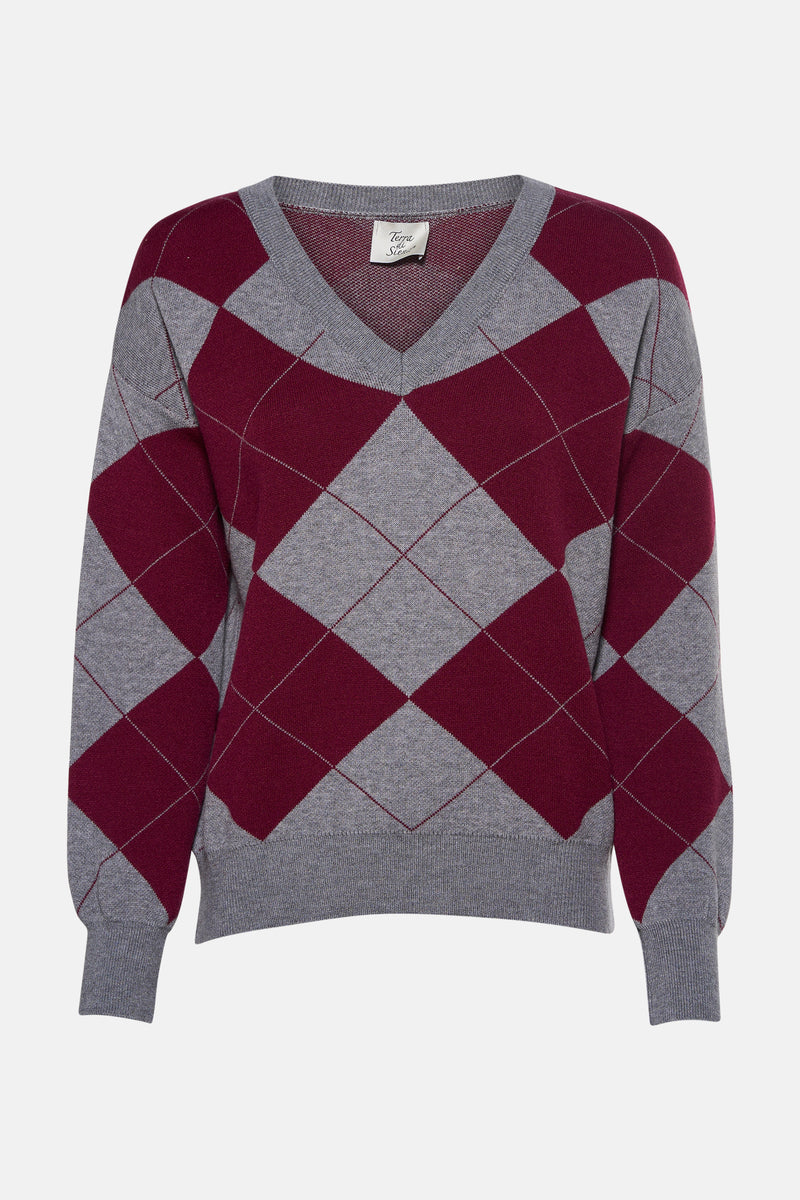 Trui met V-hals multicolor - Terra di Siena