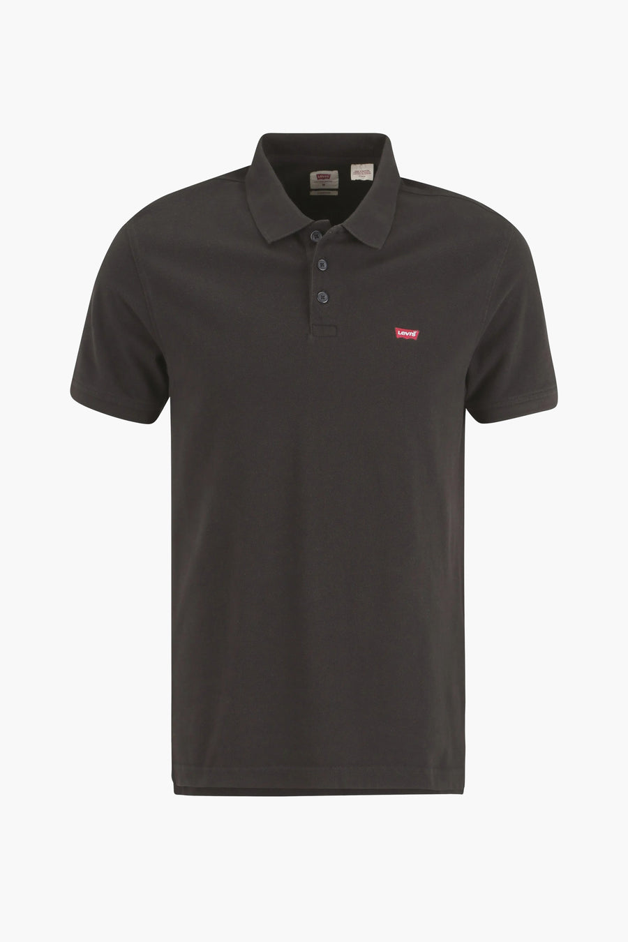 Polo noir à manches courtes de Levi's, avec un col classique et le logo rouge sur la poitrine.