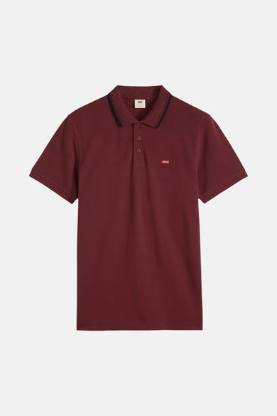 Bordeaux short-sleeve polo by Levi's with black collar trim and small chest logo, front view