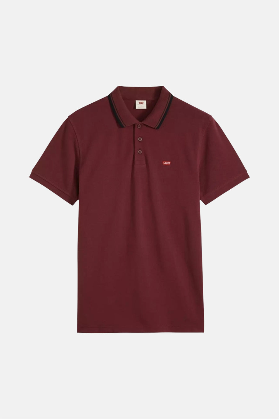 Bordeaux short-sleeve polo by Levi's with black collar trim and small chest logo, front view