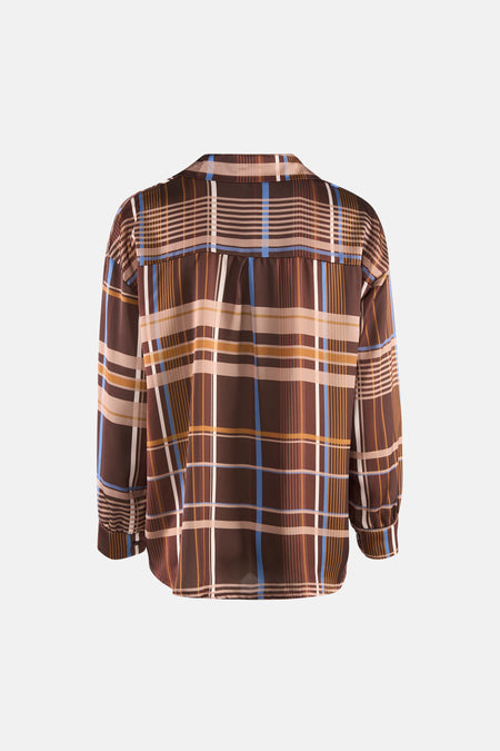 Multikleuren overhemd met lange mouwen van Terra di Siena, met ruitpatroon en geknoopte manchetten, achterzijde.