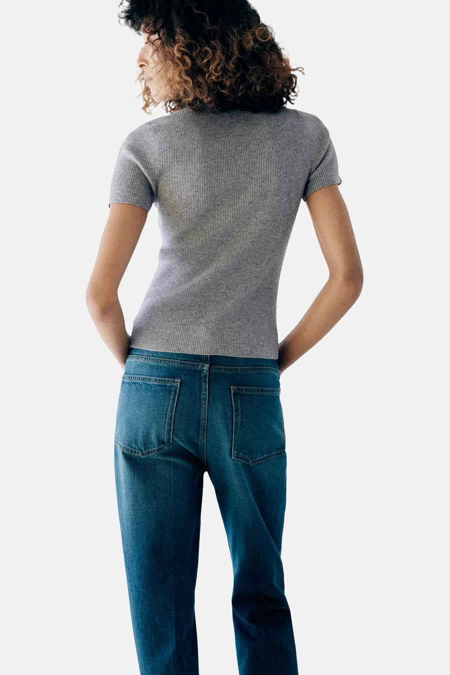 Dames tops pull korte mouw grijs - MANGO
