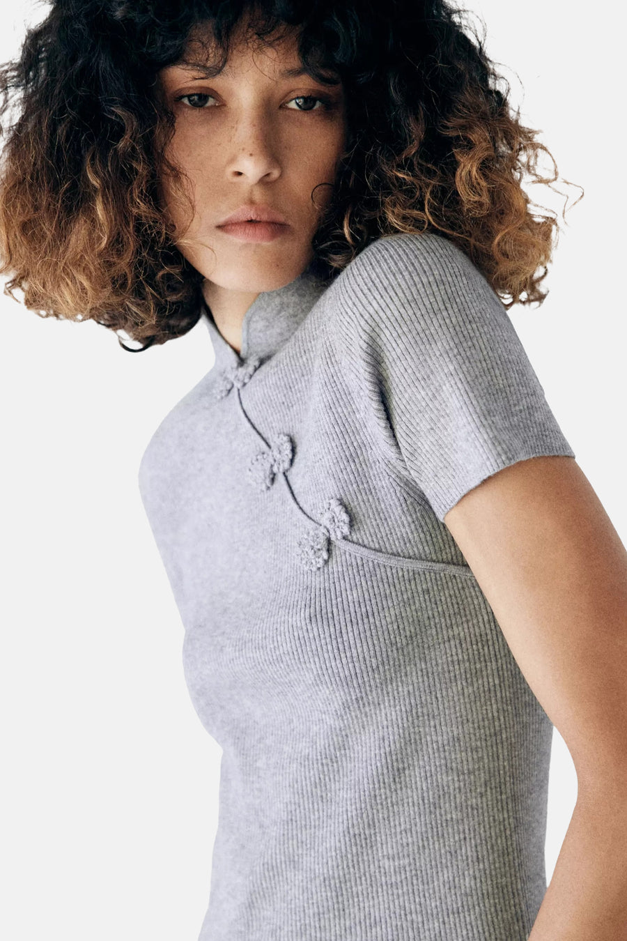 Dames tops pull korte mouw grijs - MANGO
