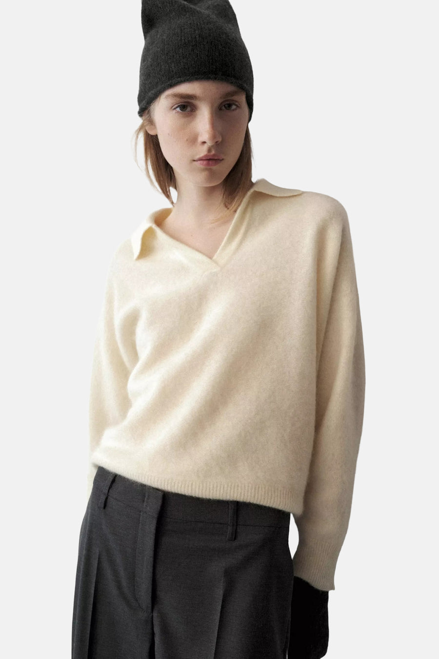 Pull col V jaune - MANGO