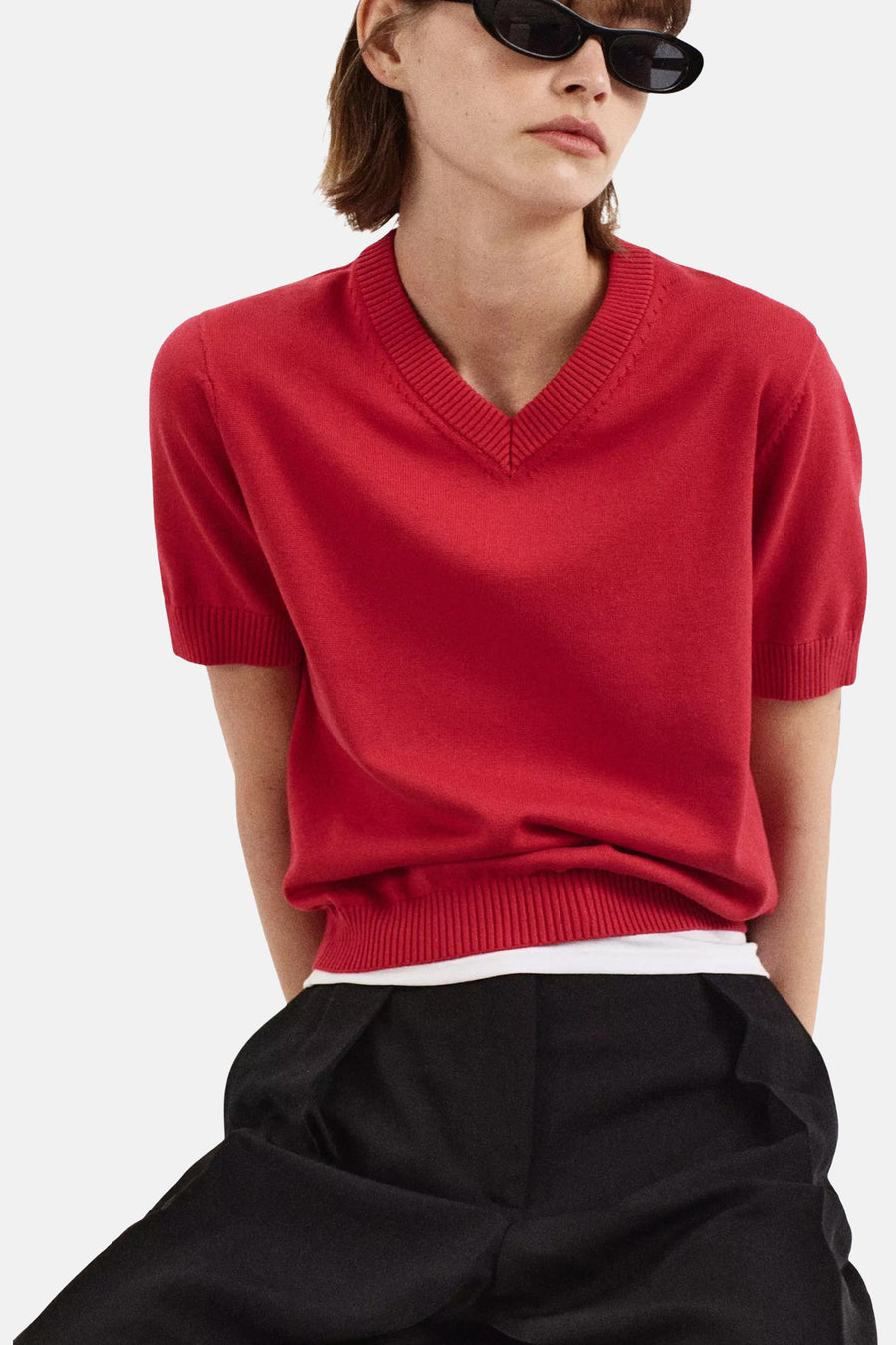 Pull met korte mouwen - rood