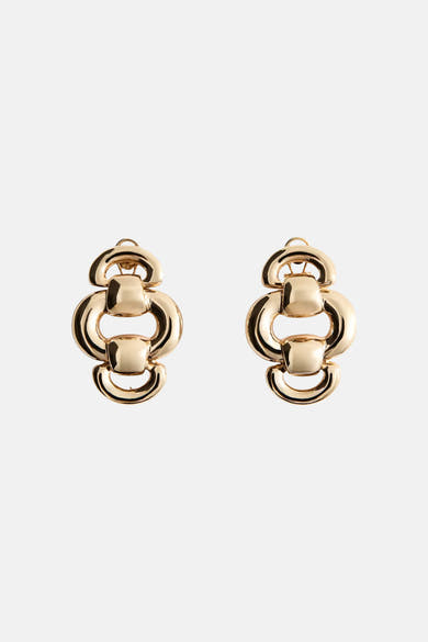 Gold chain-link drop earrings with polished finish, front view, minimalist design