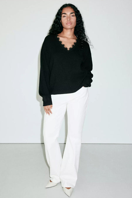 Pull V-hals - zwart