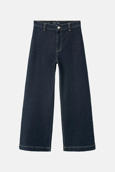 Dark blue wide-leg denim jeans by MNG, front view with clean stitching and classic five-pocket design