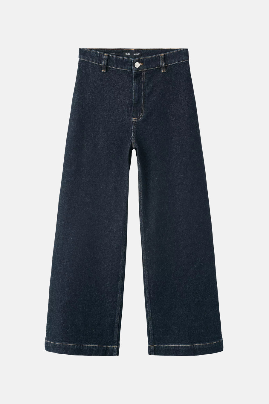 Dark blue wide-leg denim jeans by MNG, front view with clean stitching and classic five-pocket design