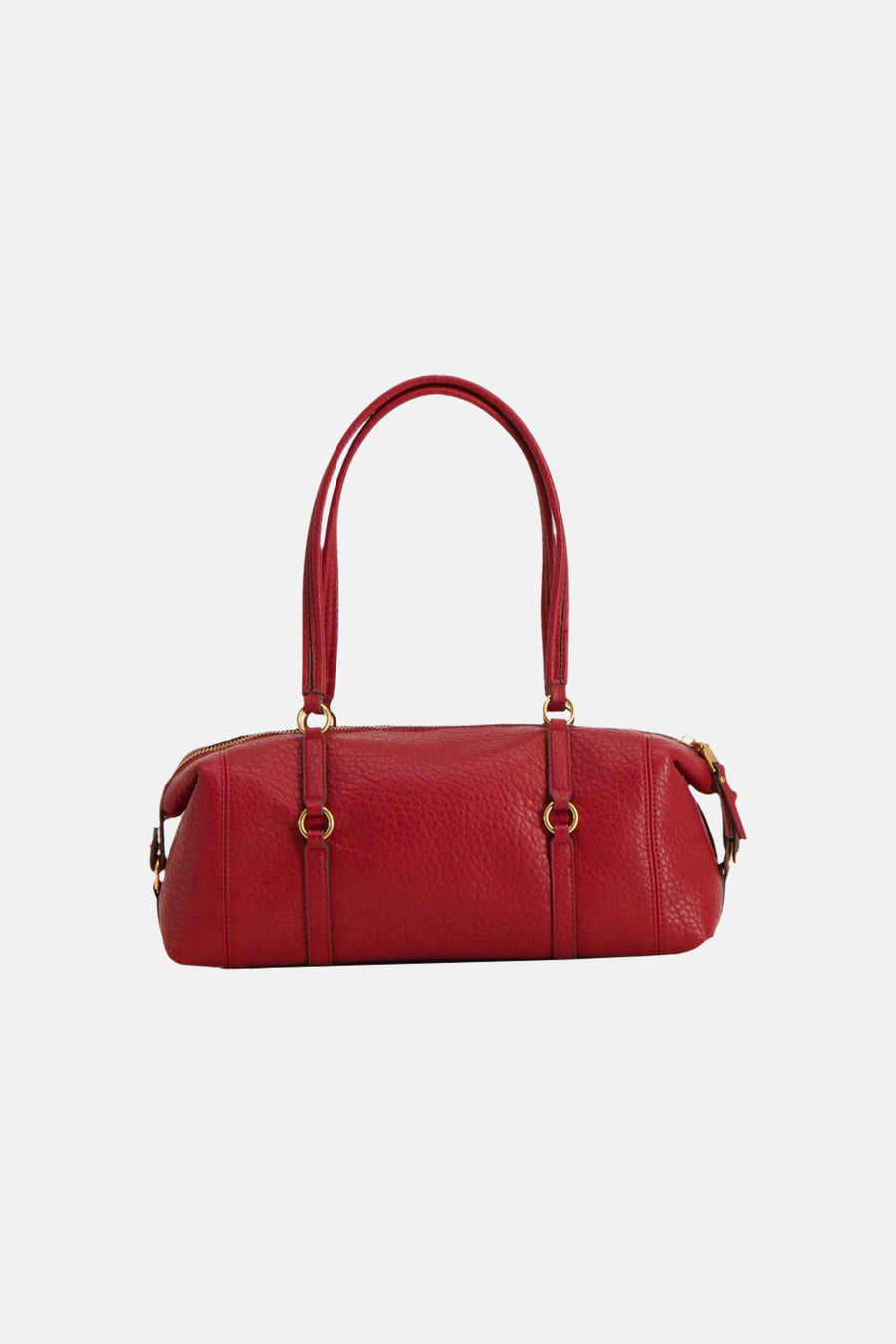 Red textured leather shoulder bag with gold-tone hardware and dual top handles, front view