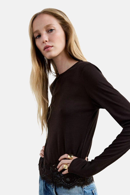 Top uni manches longues brun - MANGO