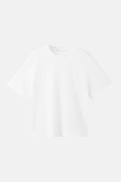 White short-sleeve t-shirt by MNG, plain cotton, round neckline, relaxed fit, front view