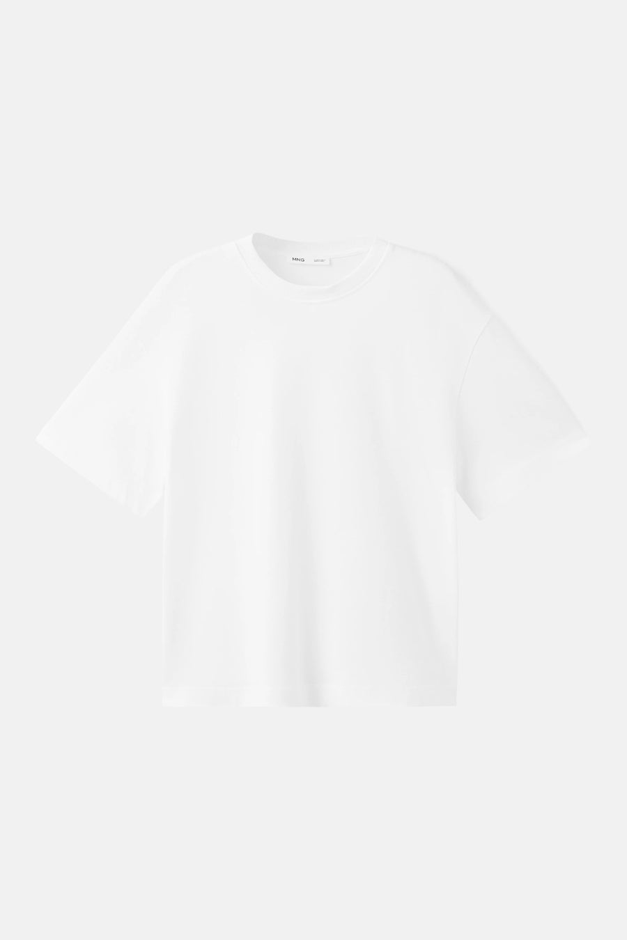 White short-sleeve t-shirt by MNG, plain cotton, round neckline, relaxed fit, front view