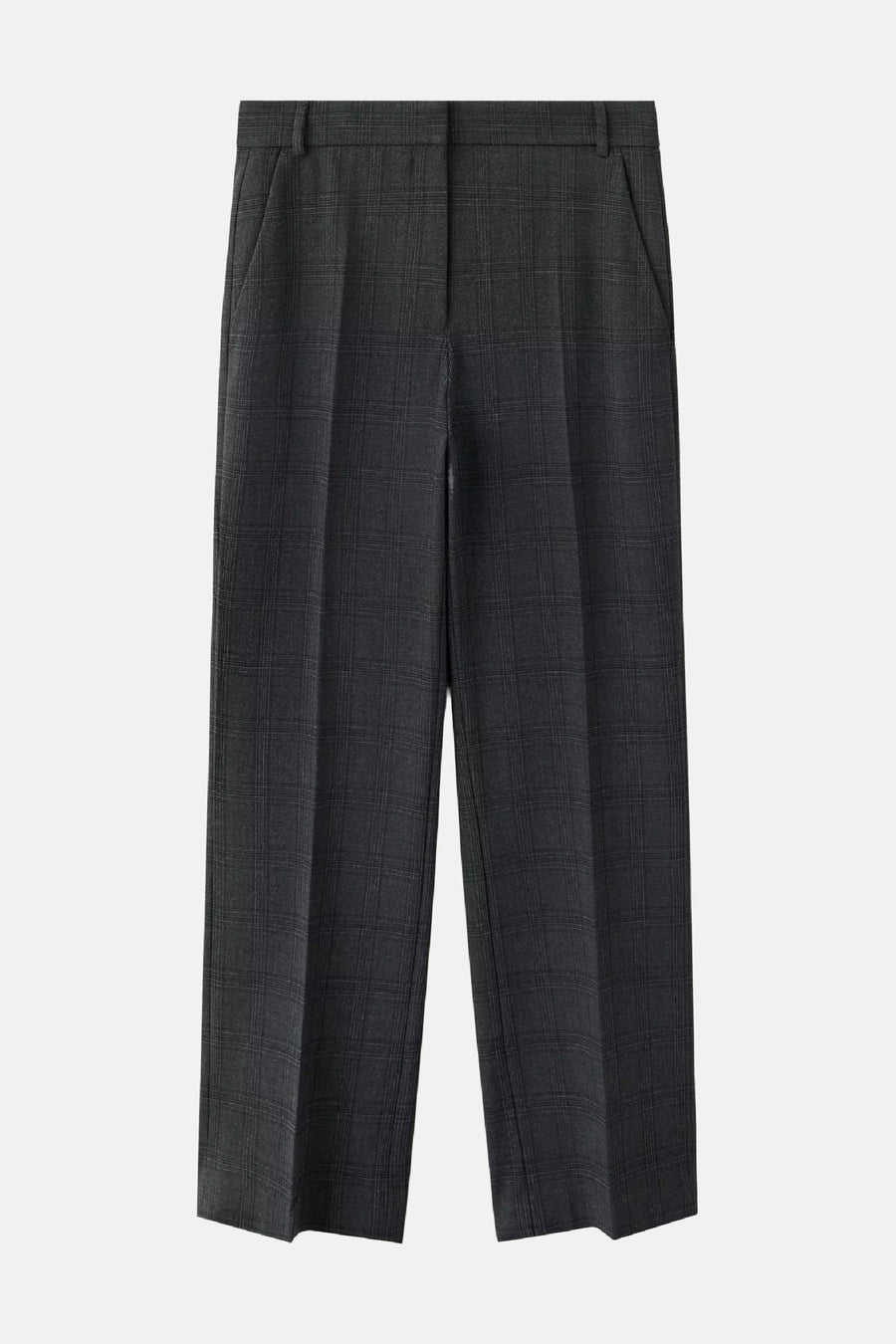 Pantalon chino gris à carreaux fins, de MANGO, coupe droite, vue frontale, tissu structuré