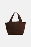 Brown suede shopper bag with structured design and dual top handles, front view