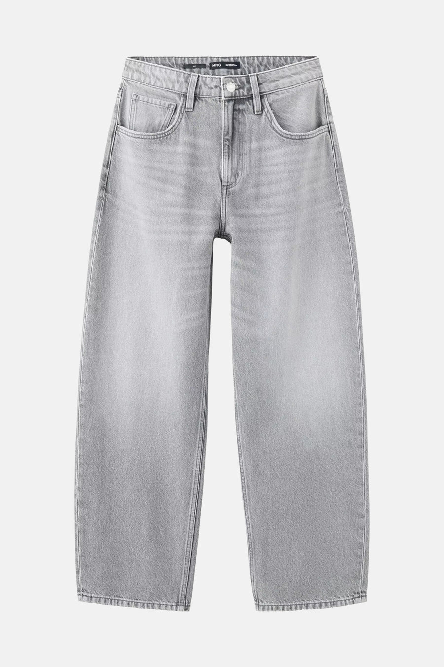 Jeans en denim gris moyen par MANGO, coupe droite, poches avant, vue frontale