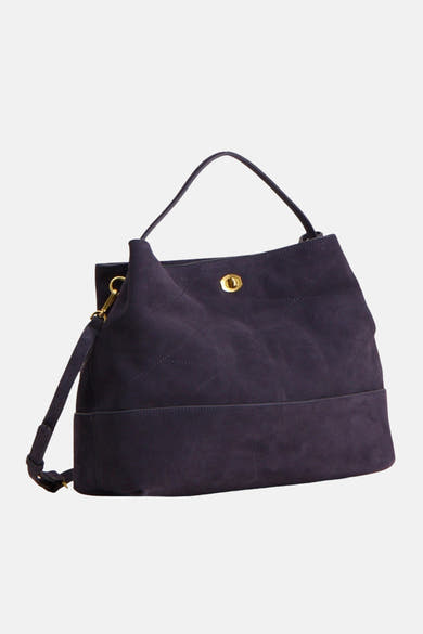Sac à main bleu foncé MANGO avec bandoulière, poignée et fermoir doré