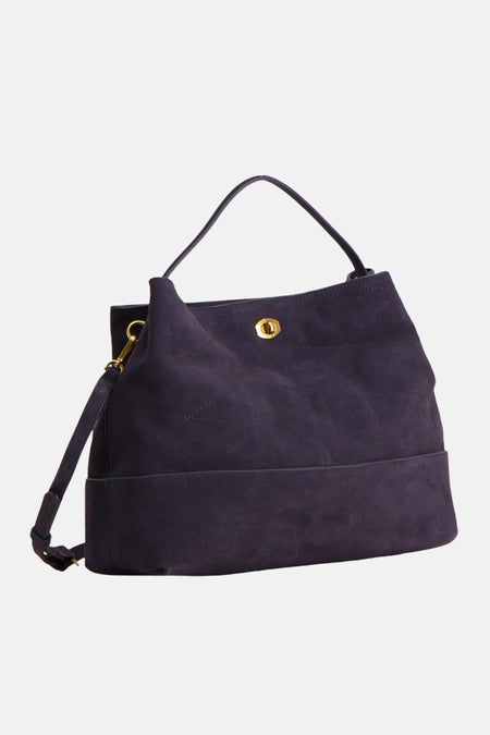 Sac à main bleu foncé MANGO avec bandoulière, poignée et fermoir doré