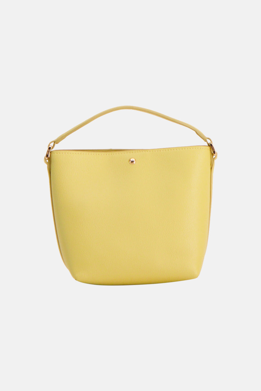 Yellow textured handbag with top handle and gold-tone hardware, front view