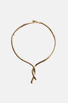 Gold-toned short necklace with twisted knot detail and polished finish, front view