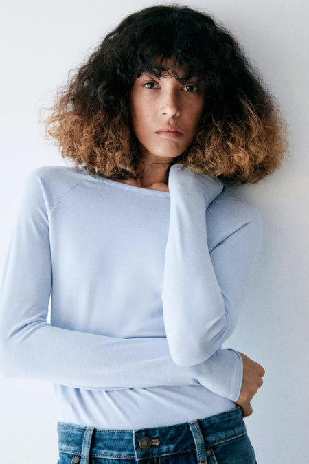 Top uni manches longues bleu - MANGO