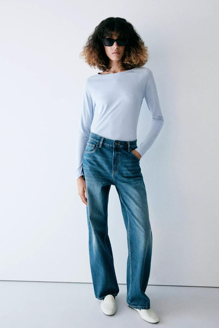 Top uni manches longues bleu - MANGO