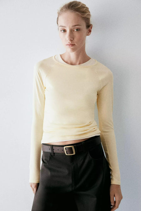 Top uni manches longues jaune - MANGO