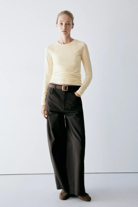 Top uni manches longues jaune - MANGO