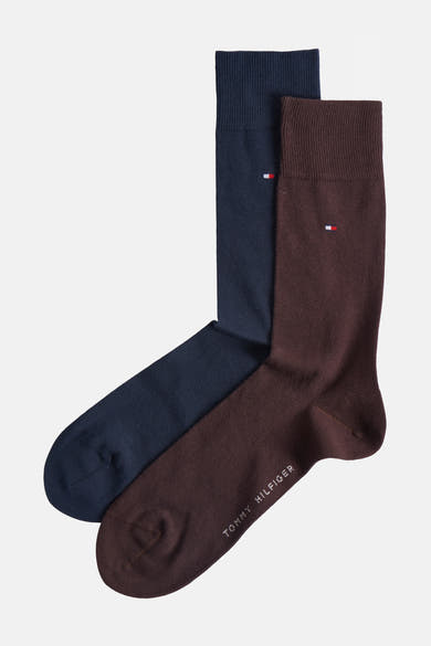 Multikleuren sokken van TOMMY JEANS, een marineblauw paar en een chocoladebruin paar met kenmerkend logo.