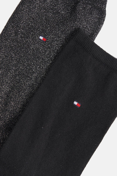 Chaussettes noires par TOMMY JEANS, une avec des paillettes brillantes et logo discret.