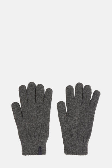 Gants gris en maille de BARTS, texture chinée, présentés à plat sur fond uni.

