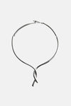 Silver-toned short necklace with twisted knot detail and polished finish, front view