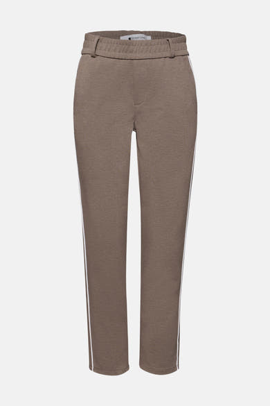 Pantalon souple beige élastique pour femme de Street One, avec rayures blanches latérales.