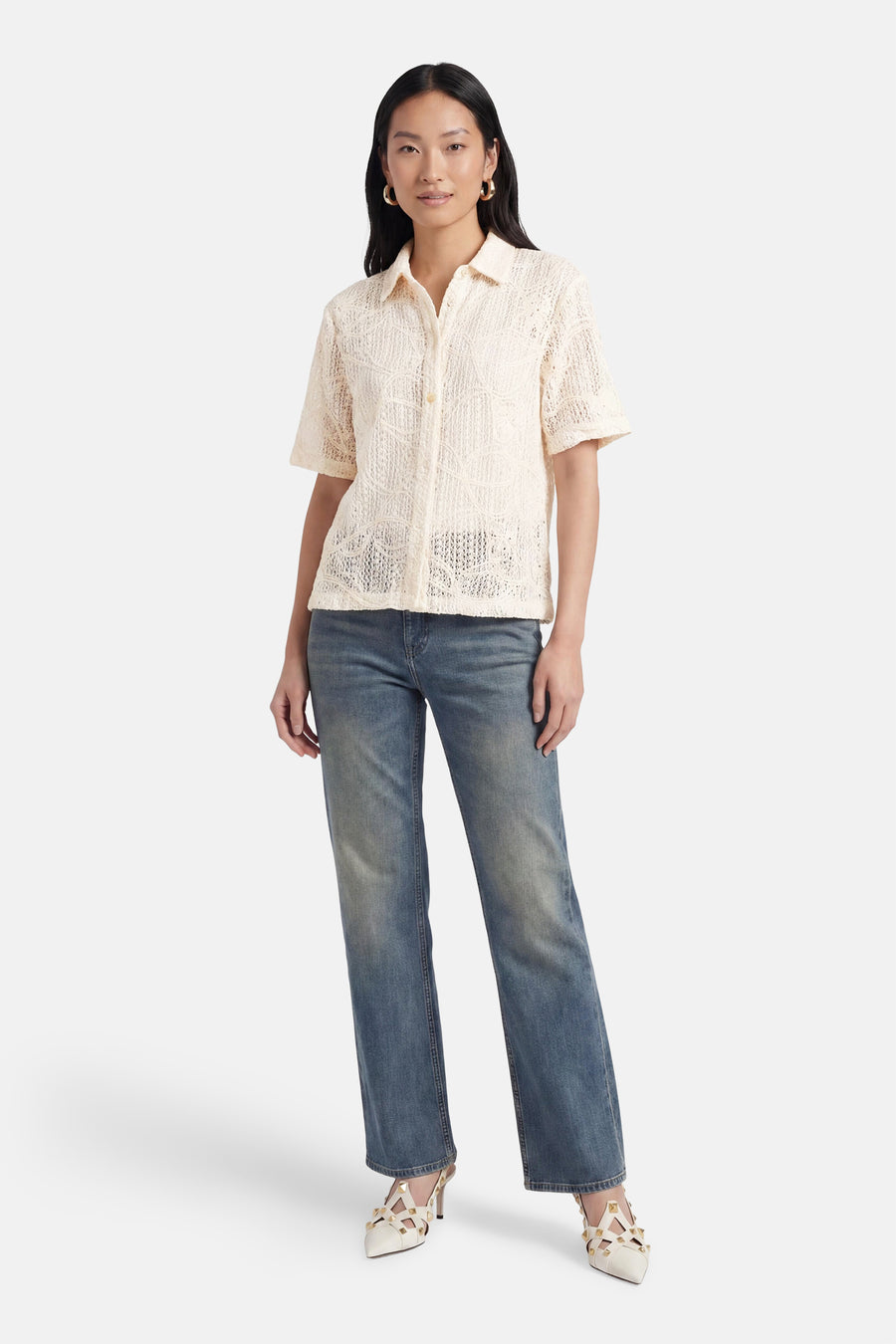 Blouse met korte mouwen - beige