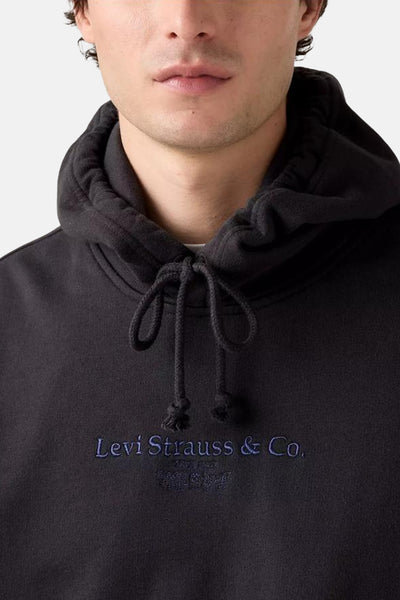 Sweat à capuche gris foncé de Levi's®, avec cordon de serrage et logo brodé ton sur ton.