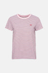 Roze T-shirt met korte mouwen van Levi's® met rode, grijze en marineblauwe strepen.