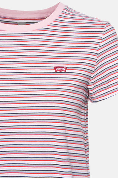 T-shirt à manches courtes rose de Levi's® avec rayures rouges, grises et bleu marine.