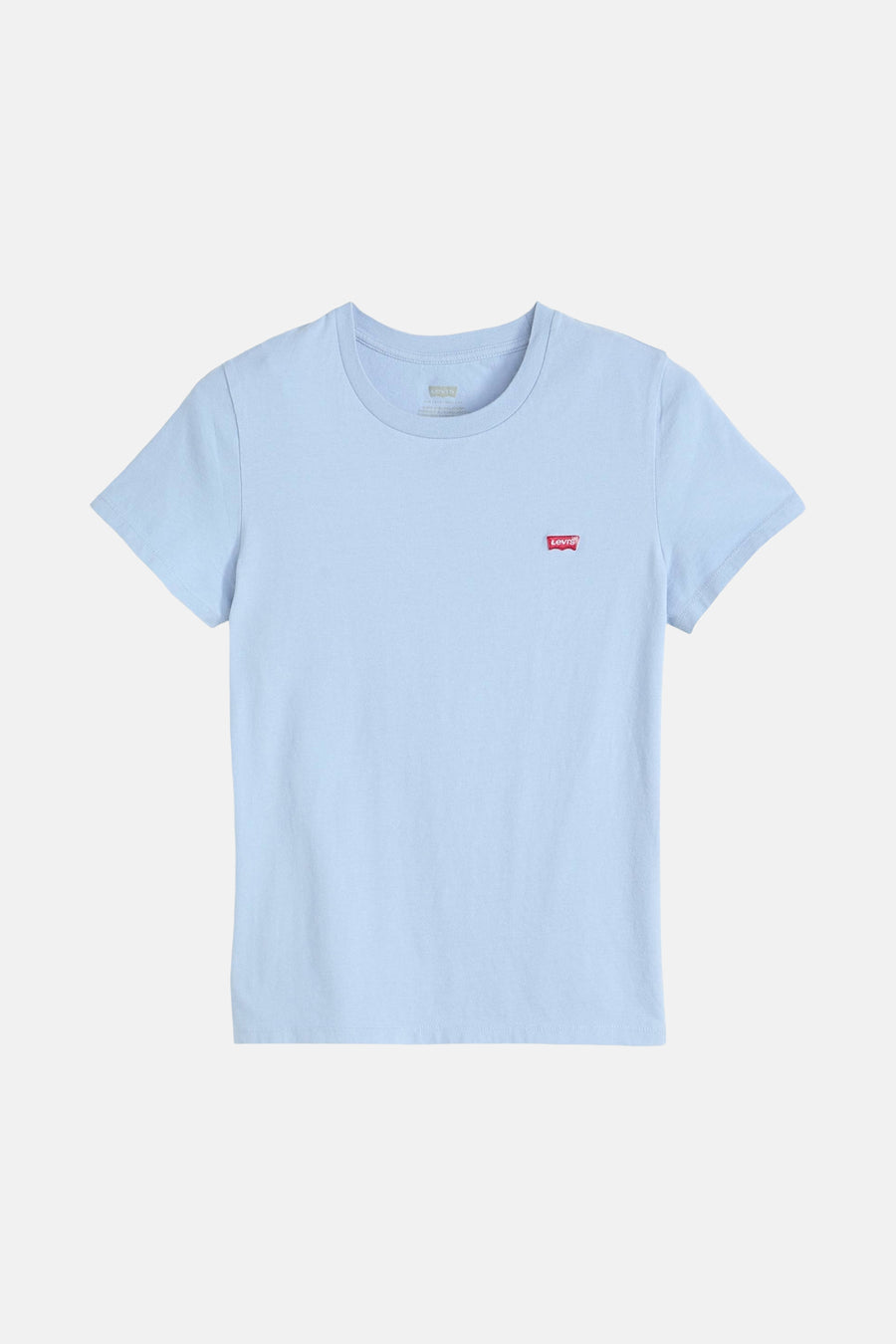 T-shirt bleu à manches courtes de Levi's, avec un petit logo rouge sur la poitrine, sur fond blanc.
